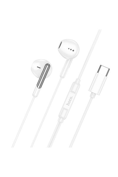 REDz Accessories Wired Headphones, Type-C Plug, Hoco M123 Glory, Compatible with iPhone 15/16 and Android, 1.2m,White