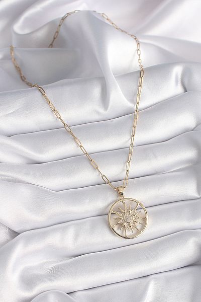 Skygo 316L Steel Gold Color Zircon Stone Sun Locket Model Women's Necklace - Tj-Bko9530