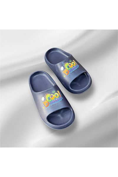 AkınalBella Boy Navy Blue Light Sole Slide Beach Pool Casual Slippers
