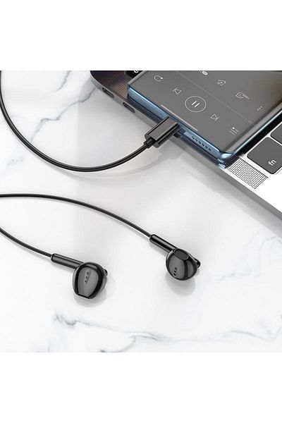 REDz Accessories Wired Headphones, Type-C Plug, Hoco M123 Glory, Compatible with iPhone 15/16 and Android, 1.2m,Black
