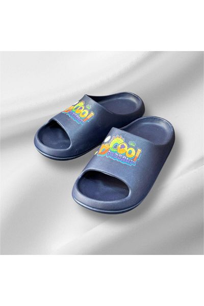 AkınalBella Boy Navy Blue Light Sole Slide Beach Pool Casual Slippers