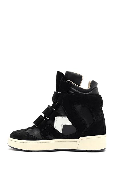 Derimod Women's Black Banded Wedge Heeled Leather Sneaker 25Sfd183014