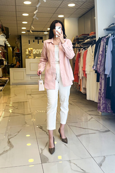 Vosse Ekol Pudra Figür Detaylı Keten Gömlek