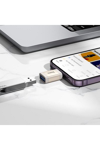 REDz Accessories Hoco UA31A Adapter, USB to Lightning, for iPhone, OTG Data Transfer 480MBps, Gold