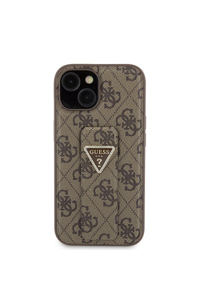Guess Case for IPhone 15, Grip Stand 4G Triangle Strass, Guess - Brown