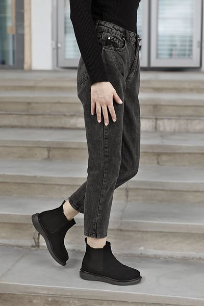 GÖNDERİ(R) Women / Girls Black Suede Round Toe Women's Daily Chelsea Boots 35532