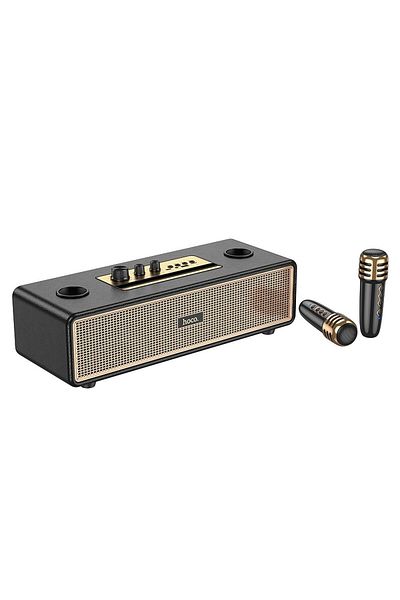 REDz Accessories Bluetooth Speaker + 2 Wireless Microphones, Hoco BS63, Ideal Karaoke, Black/Gold