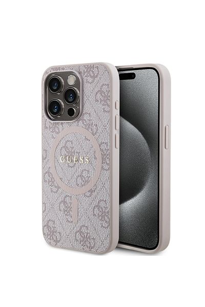 Guess Case For Iphone 15 Pro Max, 4g Collection Leather Magsafe, - Pink
