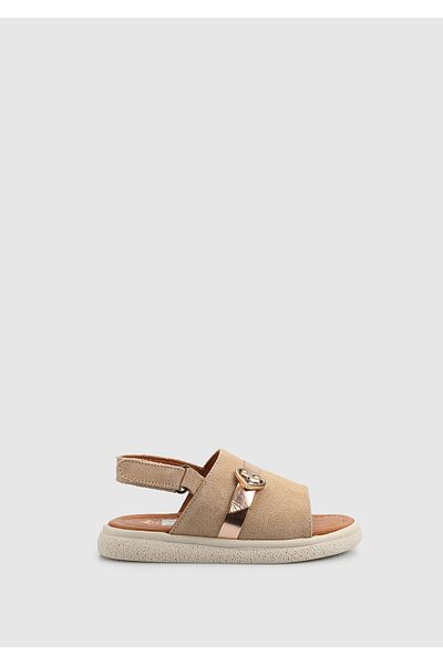 Kiddo Beige Leather Girl's Flat Sandals