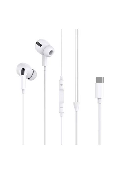 REDz Accessories Type-C Wired Headphones, XO-EP73, Compatible with iPhone 15/16 and Android, 1.2m, White