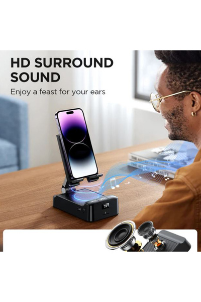 REDz Accessories Multifunctional Phone Holder, Charging Station and Speaker, Joyroom JR-MH01, 2000mAh, Black