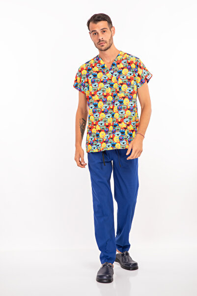 Nur Medikal Giyim Unisex Susam Sokağı Desenli Likralı Doktor Hemşire Cerrahi ...