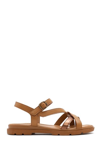 Derimod Women's Tan Ankle Buckle Leather Sandals 25Sfd341614