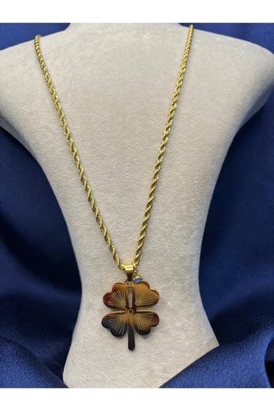 Fam&Co Jewelry Altın Renkli Dört Yapraklı Yonca Kolye – Şans ve Zarafetin Sim...