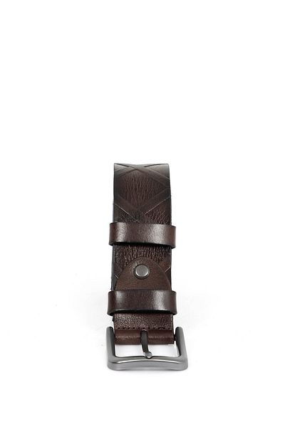 GÖNDERİ(R) Men's Brown Antique Genuine Leather 4 cm Printed Jeans Belt