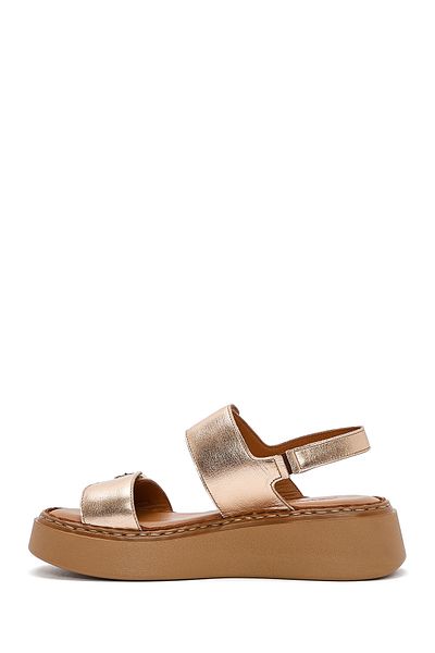 Derimod Women's Bronze Buckle Thick Sole Metallic Leather Comfort Sandals 25Sfd342432