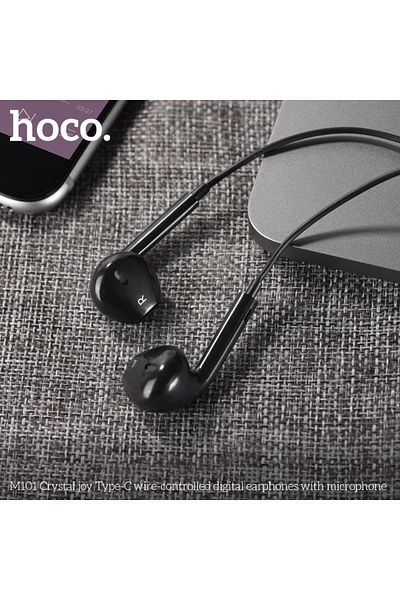 REDz Accessories Headphones With Type-c Plug, Hoco M101 Crystal Joy, For Iphone 15/16 And Android, 1.2m, Black