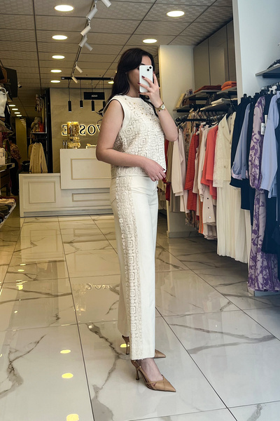 Vosse Sedna Bej Örgü Detaylı Keten Bluz