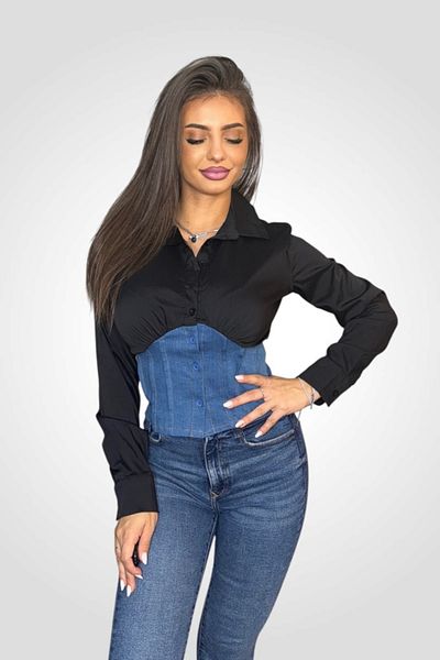 BOMBFIT Camasa Dama Denim Corset Black