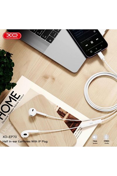 REDz Accessories Căști cu mufă Lightning, XO-EP70, compatibile cu iPhone, cablu de 1,2 m, microfon, albe