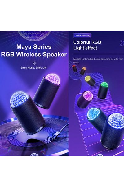 REDz Accessories Portable Speaker With Rgb Colors, Joyroom Jr-ms01 Maya, Audio 360, Bt 5.1, Autonomy 4h, Black