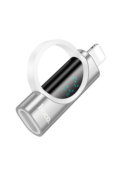 REDz Accessories Hoco adapter from iPhone Lightning to Type C, Digital display, 2.4A, 27W, Silver