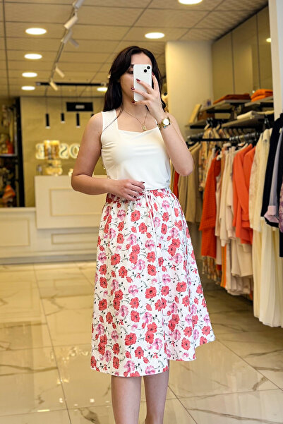 Vosse Sedna Kırmızı Desenli Brode Etek