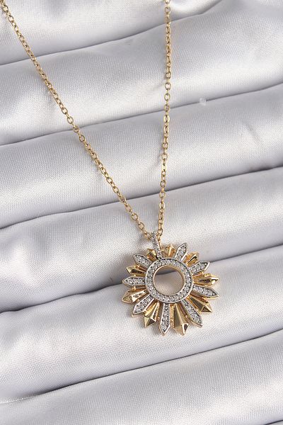 Skygo 316L Steel Gold Color Chain Zircon Stone Mix Color Sun Model Women's Necklace - Tj-Bko9477