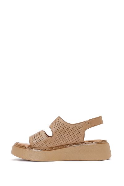 Derimod Women's Camel Banded Thick Sole Leather Comfort Sandals 25Sfd342226