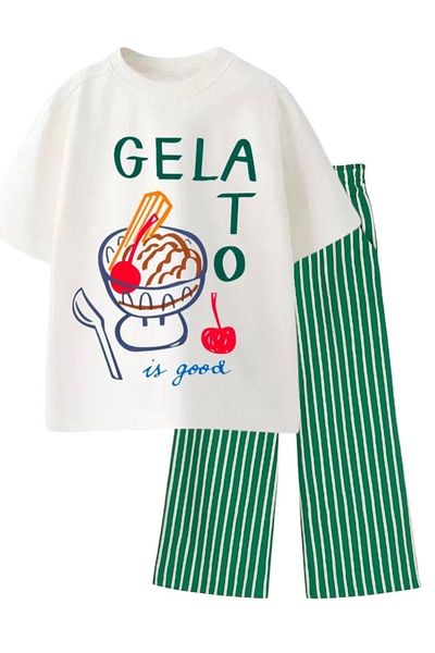 Monila Boys Ice Cream Printed Cotton Tshirt and Pants Bottom Top Set