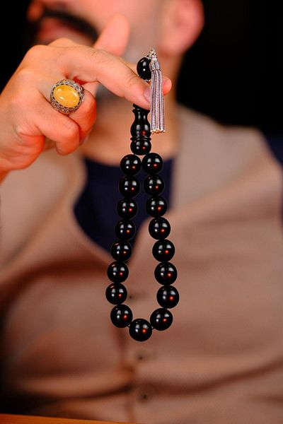 dergah tesbih Silver Design Efe Mascot Boy Oltu Stone Rosary