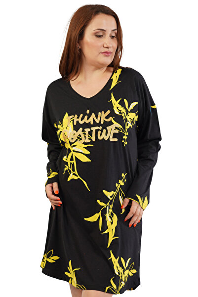 VİENETTA قميص نوم قطني كبير الحجم برقبة على شكل حرف V وأكمام طويلة
,105300