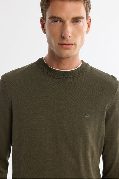 Avva Men's Khaki Crew Neck Viscose Knitwear Sweater B 005021