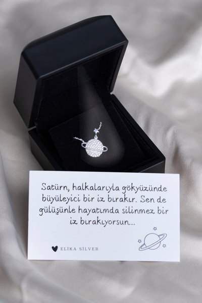 Elika Silver 925 Ayar Gümüş Kolye - Işıklı Kutuda Gezegen Kolye - Satürn Koly...
