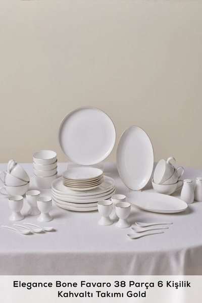 Karaca Elegance Bone Favaro 38 Parça 6 Kişilik Kahvaltı Seti Gold