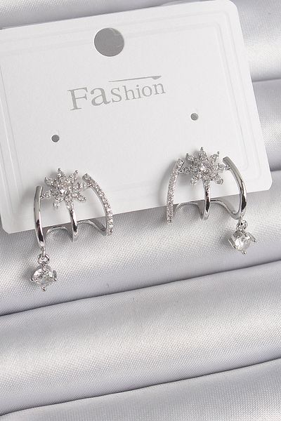 Skygo Brass Silver Color Zircon Stone Flower Figure Dangle Detail Women's Earrings - Tj-Bkp9843