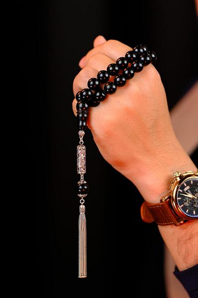 dergah tesbih Silver Cevşen Design Large Size Oltu Stone Rosary