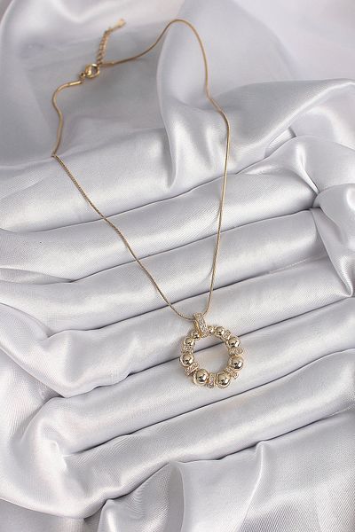 Skygo 316L Steel Gold Color Chain Zircon Stone Detailed Curved Ring Model Women's Necklace - Tj-Bko9605
