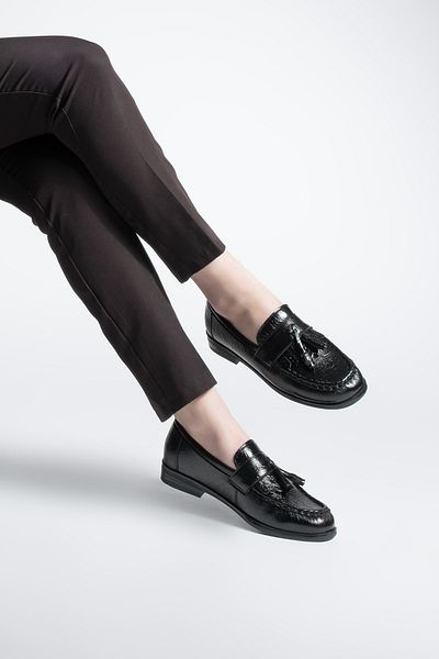 Marjin Γυναικεία Loafer Tassel Casual Παπούτσια Loriza Μαύρα