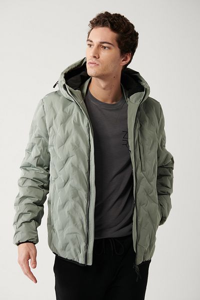 Avva Men's Gray Hooded Water Repellent Windproof Puffer Jacket with Carrying Strap A32Y6041