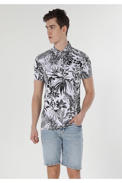 Colin's Tricou alb cu mânecă scurtă pentru bărbați, cu gât polo, slim fit