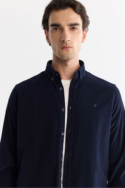 Avva Ανδρικό πουκάμισο μπλε Navy Corduroy 100% βαμβάκι Β 002032