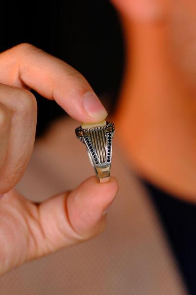 dergah tesbih Özel Yapım Damla Kehribar Tasarımlı Gümüş Yüzük