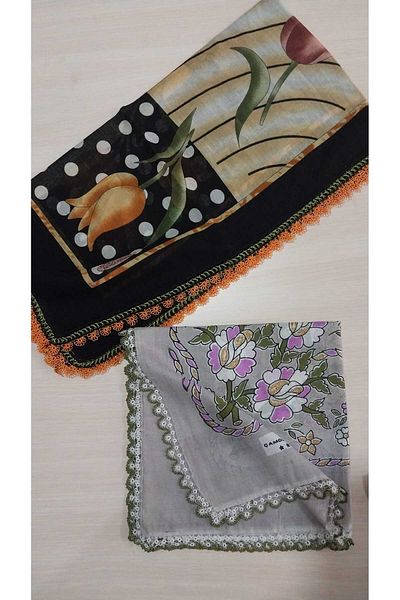Papatyam Handwork 2 Pcs Shuttle Embroidered Writing/Shuttle Handwork Writing/Vintage/Dowry Yemeni/100X100/Cotton/