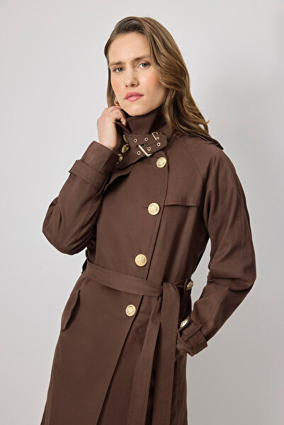 Touché Privé Belted Gold Buttoned Double Breasted Trench Coat