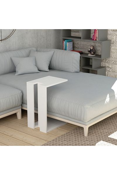 Mourah Home Muju Modern C Shape Table White Multipurpose