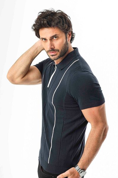 Tony Montana Πλεκτό μπλουζάκι με μισό φερμουάρ Polo Neck-TY-1311