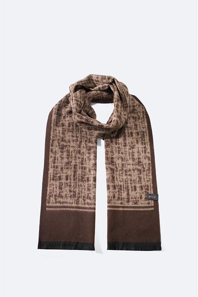 Avva Men's Brown Tasseled Patterned Shawl A32Y9416