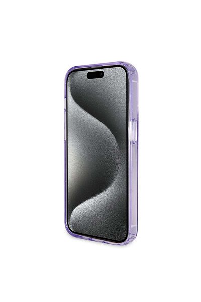 Guess Carcasă pentru iPhone 15 Pro cu suport inelar și sclipici - Violet