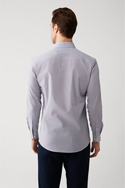 Avva Erkek Mavi %100 Pamuk Kolay Ütülenen Desenli Şerit Detaylı Pamuklu Gömlek A32Y2172